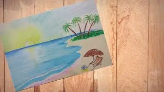 Summer Beach Scenery - Oil Pastel