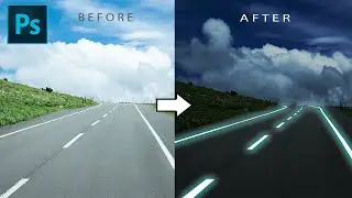 Neon Glowing Road Lines Photo Effect - Photoshop Tutorial