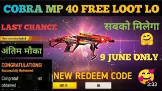Free Fire New Redeem Code Today🥳| Cobra Mp40 Redeem Code | 9 June Redeem Code | ff redeem code today