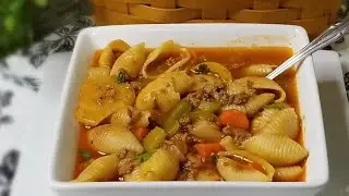 How to make SOPA DE CONCHITAS CON CARNE MOLIDA / Pasta shells with ground beef soup ❤