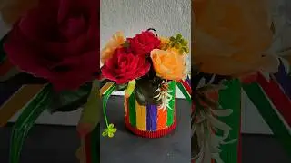 Flower Vase with Ice cream Sticks #flowervase #flowervasediy #viral