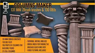 Build columns in Zbrush with Columns Maker 130 OBJs and 131 IMM ZBrush brushes