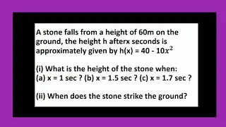 A stone falls from height of 60m on the ground height h after x second | Functions | Pythagoras Math