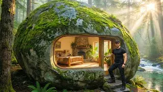 Construindo uma casa dentro da Pedra Gigante (ASMR) | Construindo na Floresta sozinho