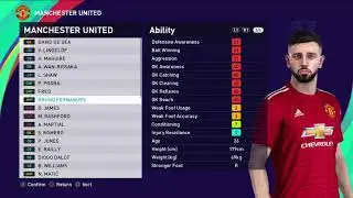 eFootball PES 2021 - Official Manchester United Players Ratings : De Gea, Rashford, Bruno Fernandes