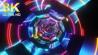 8K Abstract Neon Tunnel Background - Pink and Blue Glowing Infinity Tunnel VJ Loop NO SOUND