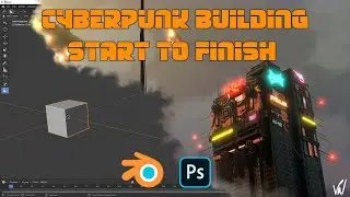 Cyberpunk Building - Blender & Photoshop  [Tutorial/Timelaps]