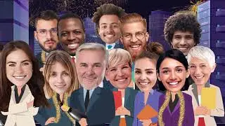 Corporate Xmas, New Year Greeting Card with Employees' Photos, Funny Anniversary Card for a Company