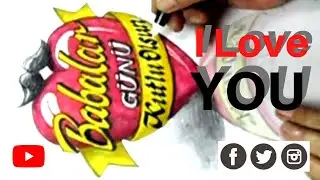 Marker Paint techique, Drawing a heart-shaped ribbon for your lover.