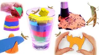 Kinetic Sand Compilation Cutting Dropping Picking Rolling ASMR Crickets in the Background