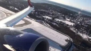 Seattle In The Snow!!!  Beautiful HD Boeing 737-800 Takeoff On Southwest Airlines!!!