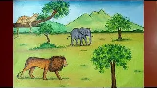 How To Draw a Jungle Scenery with Animals step by step