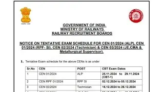 RRB (रेलवे) RPF , JE , SI, TECHNICIAN posts Exam Date OUT ||