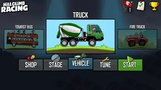 Hill Climb Racing : TRUCK vs FIRE TRUCK vs TOURIST BUS vs HIPPIE VAN - HEAVY VEHICLES COMPARISON