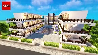 Hotel with a pool in Minecraft - Tutorial