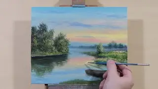 Oil Painting | Tied Boat | Landscape | Time-Lapse