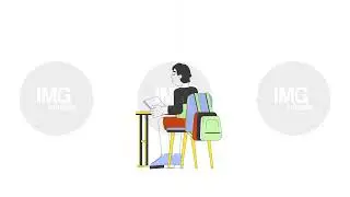 Attentive asian schoolboy sitting at desk line 2D character animation