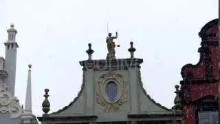 Themis Sculpture, Depicting a Blindfold Woman With Scales, Standing on a Roof of a Medieval