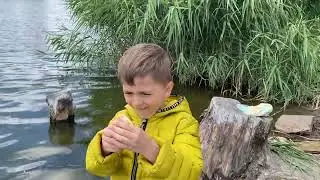 На озере кормим уточек