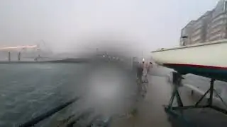 Charlestown ferry during squall on Boston harbor.