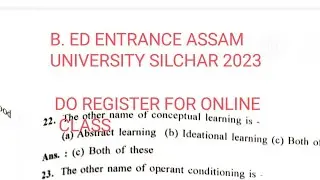 B. ED ENTRANCE ASSAM UNIVERSITY SILCHAR 2023 # TEACHING APTITUDE MCQ #REGISTER YO