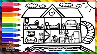 Dibuja Y Colorea Una Gran Mansión Con Una Piscina 🏠🛋️🚽🛏️🌈 Dibujos Para Niños