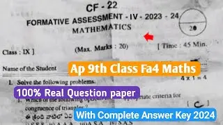 Ap 9th class Fa4 Maths 💯real question paper and answers 2024|9th class Maths Fa4 question paper 2024