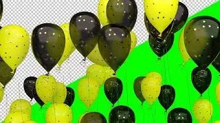 Футаж на зеленом фоне — Переход воздушные шары - чёрные и жёлтые