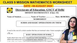 DOE Class 9 Mission Mathematics Worksheet | 6 August 2024