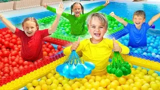 Four Colors Water Balloons Challenge with Chris and friends