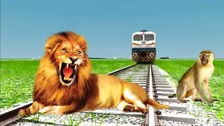 Tiger & monkey on track vs train and stops the train | Train simulator