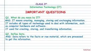 important questions all units class ix | Information Technology IT 402