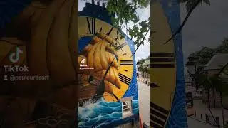 SAILING THROUGH TIME. #Streetart mural in #Prescot #Merseyside by #PaulCurtis. #Ship #Clocks #art