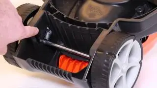 How to change the cutting height on a Flymo wheeled lawnmower