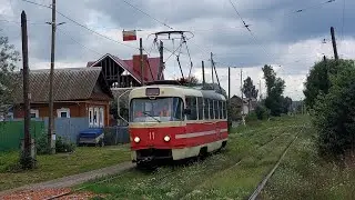Служебный трамвай-рельсошлифовщик на базе Татры Т3 следует по Автономной улице, город Ижевск