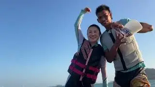 Chinese Family Horizontal view with Wakesurfing at Phuket
