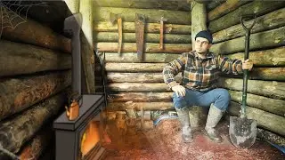 COZY DUGOUT for Survival - Dug a Deep Hole and Built Walls of Logs