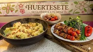 HUERTESETE,PLATO A BASE DE PATATAS COCIDAS Y UNA FRITADITA DE PIMIENTOS,JAMON SERRANO Y BACON