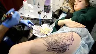 Tattoo by action in 3500 (Fox on the girl's thigh) And the watchmaker's tattoo work Buddha