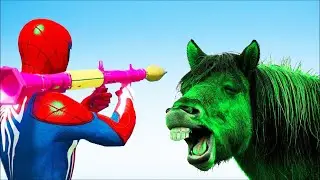 GTA V Water Ragdolls SPIDERMAN VS GREEN HORSE GTA 5 Superhero Battle, Euphoria Physics,JumpFails