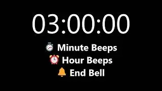 3 Hour Timer - Count Up with Minute Beeps & Hour Bells (Soft Alarm) | Mono Chrono