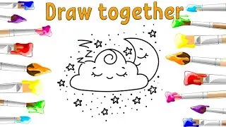 Draw a cute cloud with a moon | Рисуем милое облако с луной | Біз аймен сүйкімді бұлтты тартамыз