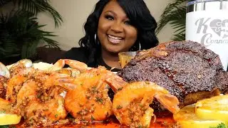 GREEN LIP MUSSELS + SHRIMP + STEAK , SEAFOOD MUKBANG