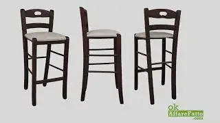 Sgabello con presa centrale in legno noce scuro con sedute imbottite