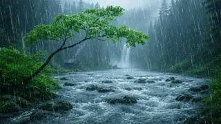 Rain Sounds For Sleeping (NO ADS) 🌧️ Fall Asleep Naturally with Heavy Rain on Forest Stream, ASMR