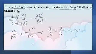 ∆ ABC ~∆ PQR, area of ∆ ABC = 〖64𝑐𝑚〗^2and ∆ PQR = 〖100𝑐𝑚〗^2  If AB =8cm, then find PQ.