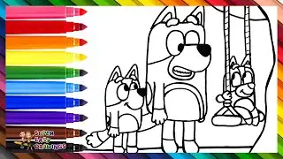 Draw and Color Bluey, Bingo, and Bandit 🐶🐕🌳💨 Drawings for Kids