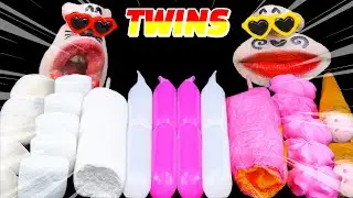 ASMR Enjoying White and Pink Desserts: A Dessert Show by the Martian Twins! EATING SHOW 쌍둥이 먹방! 🪐
