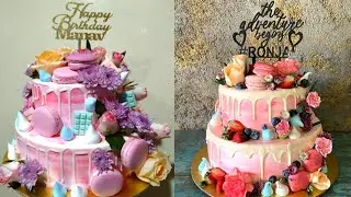 Premium And Most Satisfied Chocolate Birthday Cake Tutorial With Macroons And Fresh Flowers Decorate