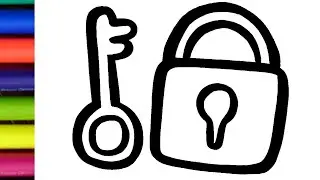 Lock & Key Drawing colouring and painting for Toddlers | kids | How to Draw CUTE LOCK & KEY DRAWING